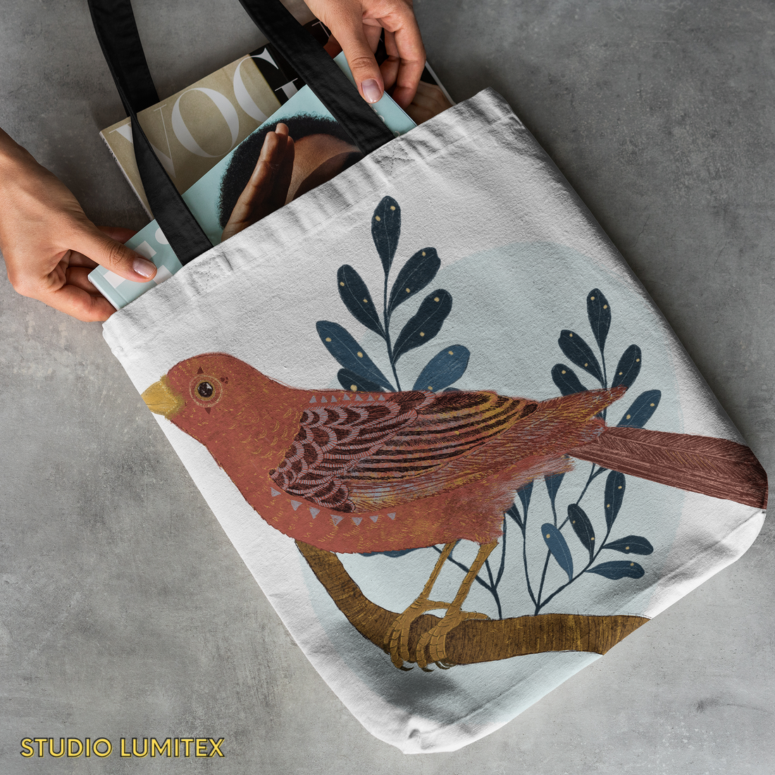 Tote Bag with Zipper Pocket  - Bird Print